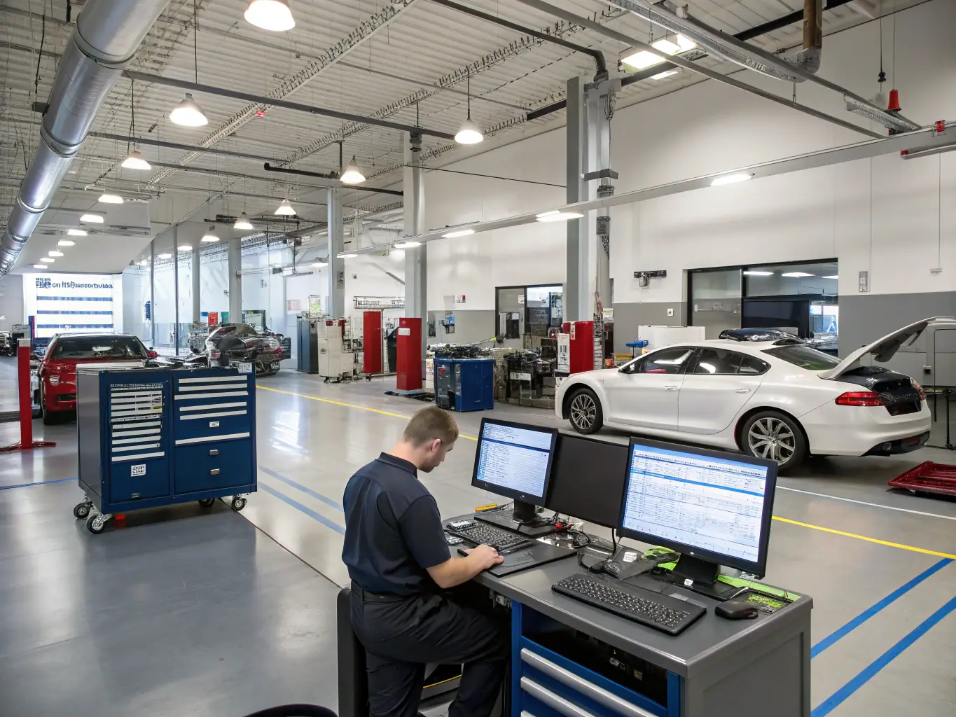 A clean and organized workshop environment with various car tuning chips and diagnostic tools neatly arranged, emphasizing professionalism and attention to detail.